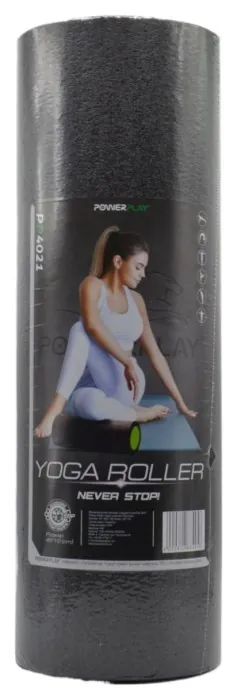 Массажный ролик (роллер) гладкий PowerPlay 4021 Fitness Roller Черно-зеленый (30x15см.)