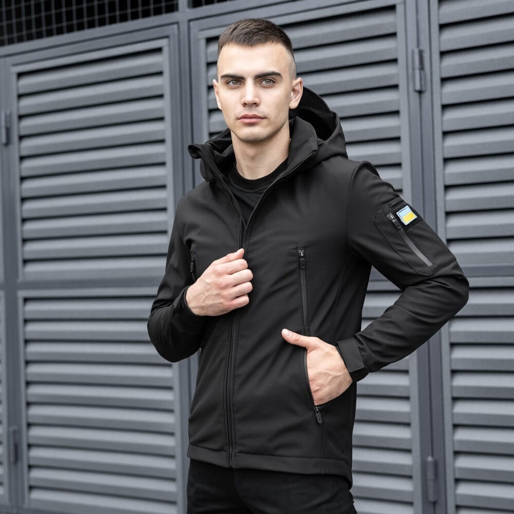 Куртка чоловіча демісезонна з капюшоном чорна Pobedov Motive, укр, укр