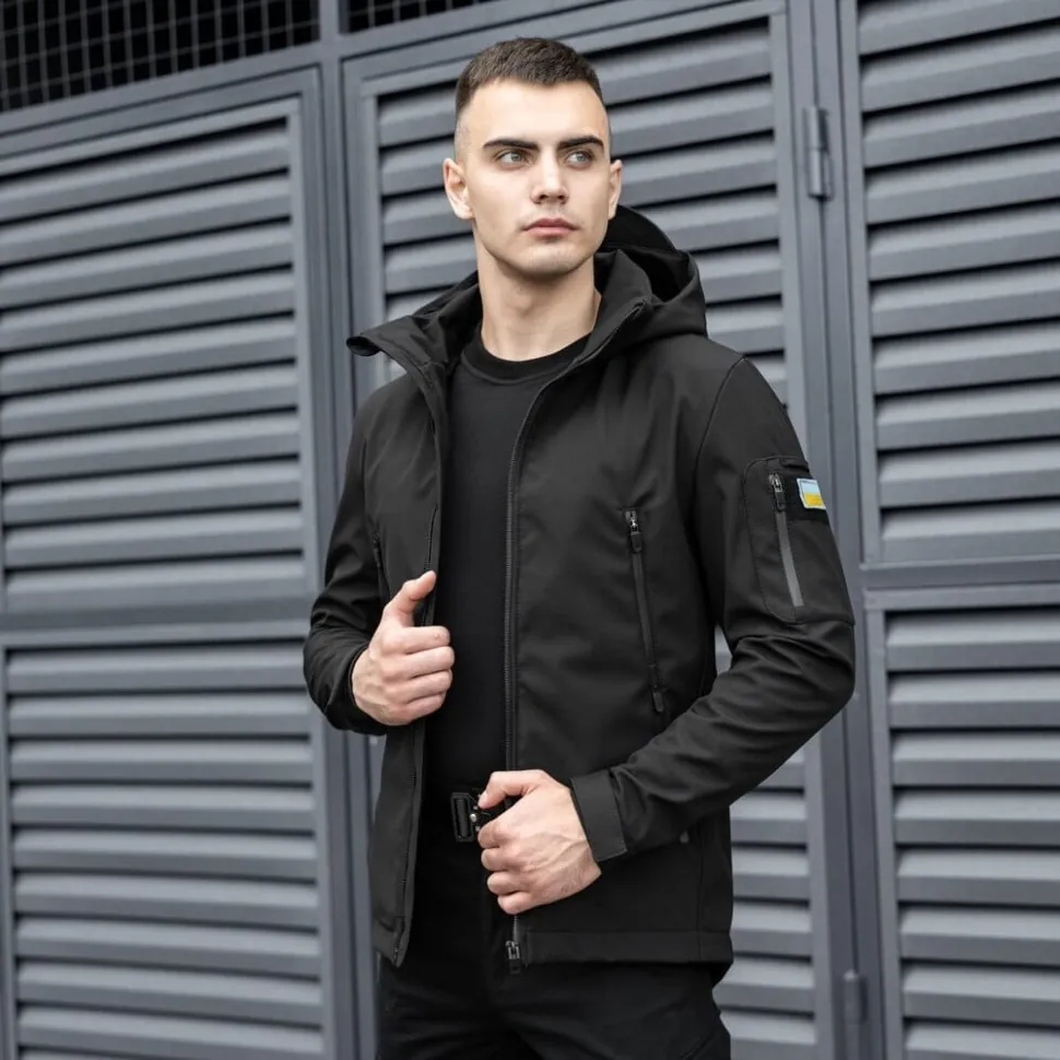 Куртка чоловіча демісезонна з капюшоном чорна Pobedov Motive (XXL)