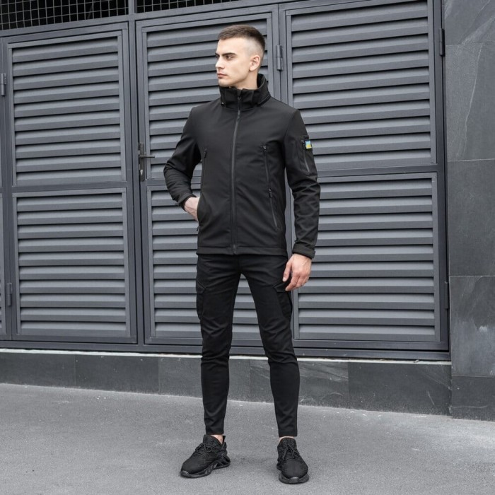 Куртка чоловіча демісезонна з капюшоном чорна Pobedov Motive, укр, укр