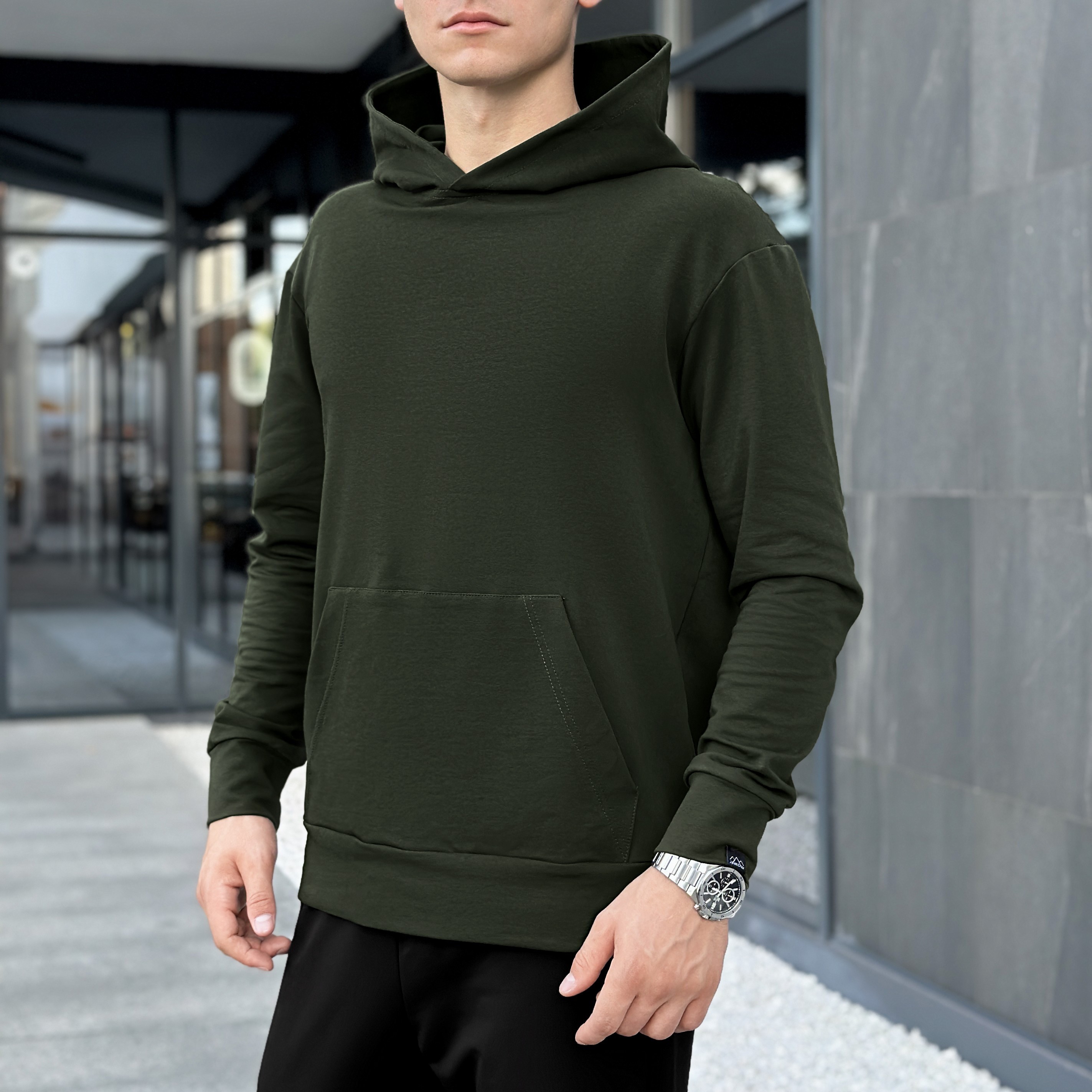 Чоловіче демісезонне худі з капюшоном хакі Pobedov 001