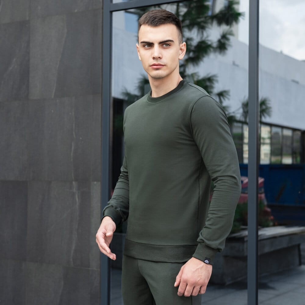 Світшот чоловічий однотонний темно-зелений Pobedov 001