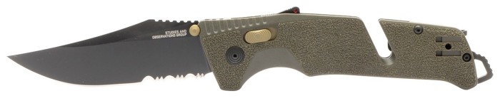 Раскладной нож SOG Trident AT, Olive Drab, Serrated