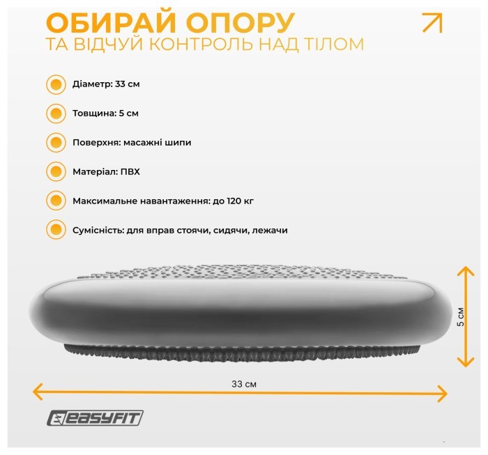 Балансировочная массажная подушка EasyFit Серый