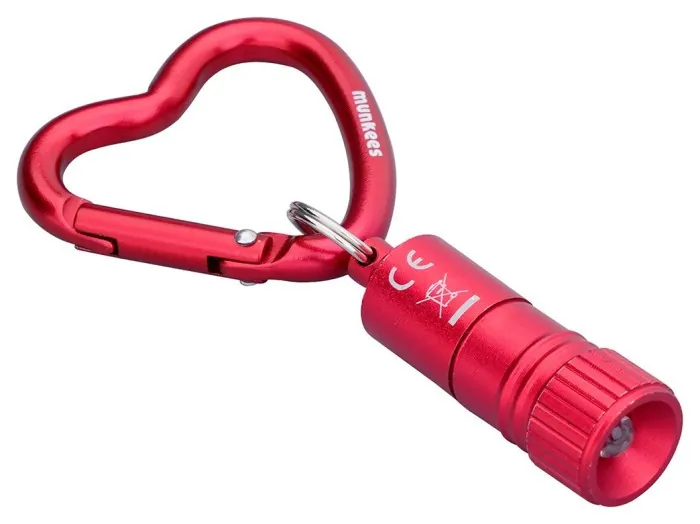 Munkees 10884 брелок-ліхтарик Mini LED Flashlight with Heart-Carabiner red