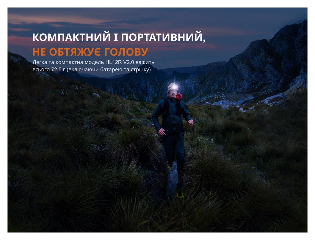 Ліхтар налобний Fenix HL12R V2.0 сірий, укр, укр