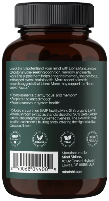 Lion's Mane Mushroom 1000 mg - 60 vegcaps (До 10.26+Поврежденная крышка)