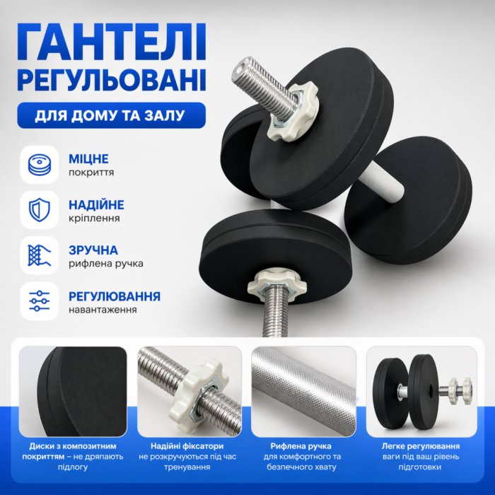 Гантели наборные стальные 2 x 12 кг с порошковой покраской.