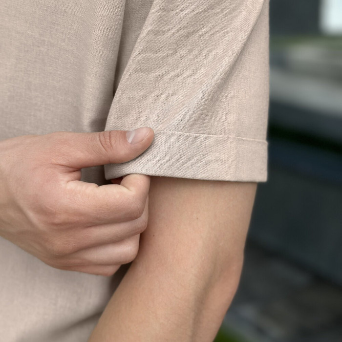 Кремовая льняная рубашка для мужчин с коротким рукавом Pobedov Misto