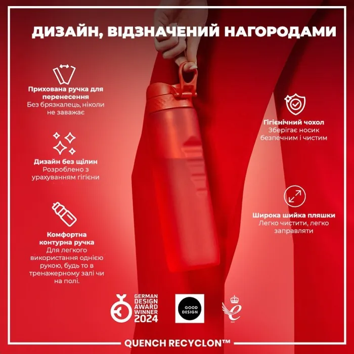 Картофель для воды ION8 1000 мл. (ЭКО бутылка) BPA Free, Red