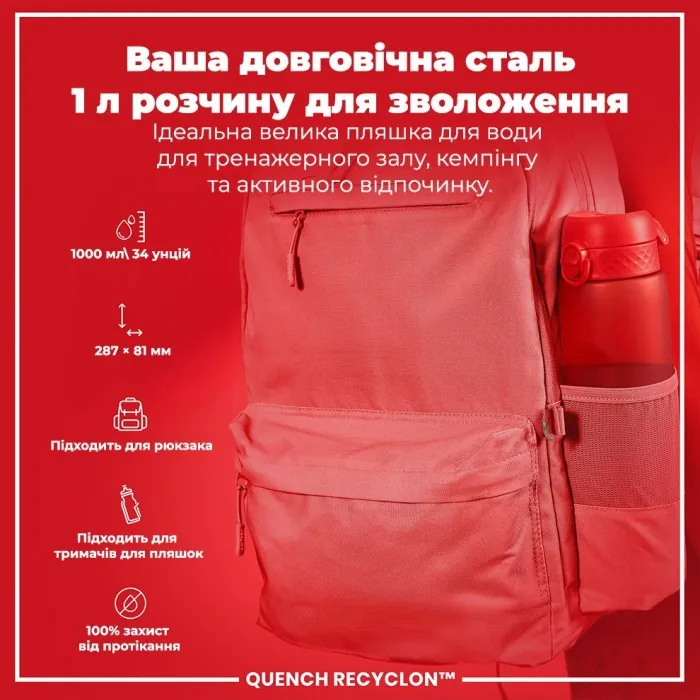 Картофель для воды ION8 1000 мл. (ЭКО бутылка) BPA Free, Red