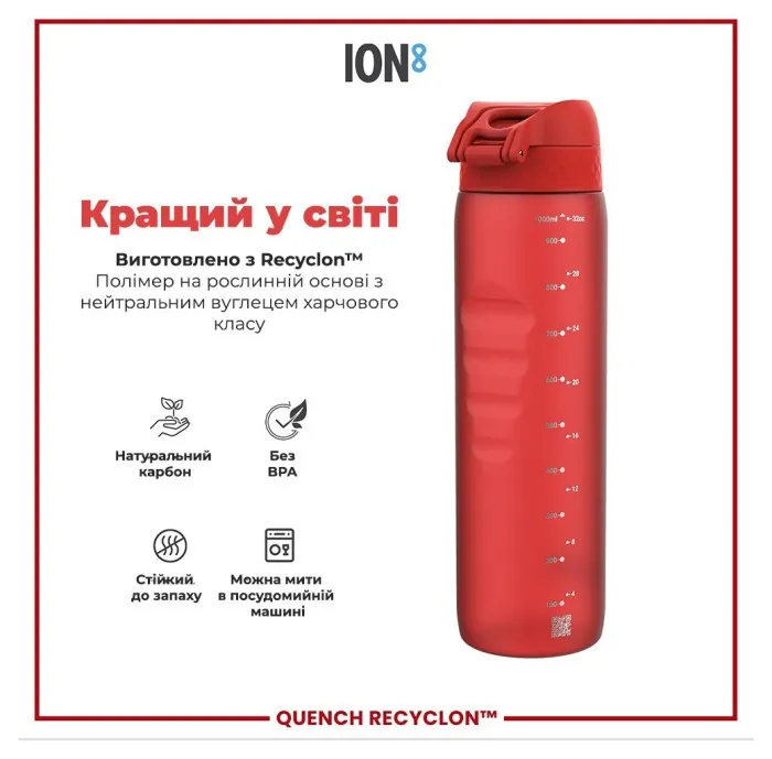 Картофель для воды ION8 1000 мл. (ЭКО бутылка) BPA Free, Red