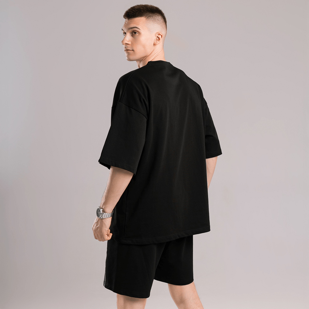 Базовая черная оверсайз футболка мужская весна лето однотон. Футболка оверсайз Pobedov Onyx
