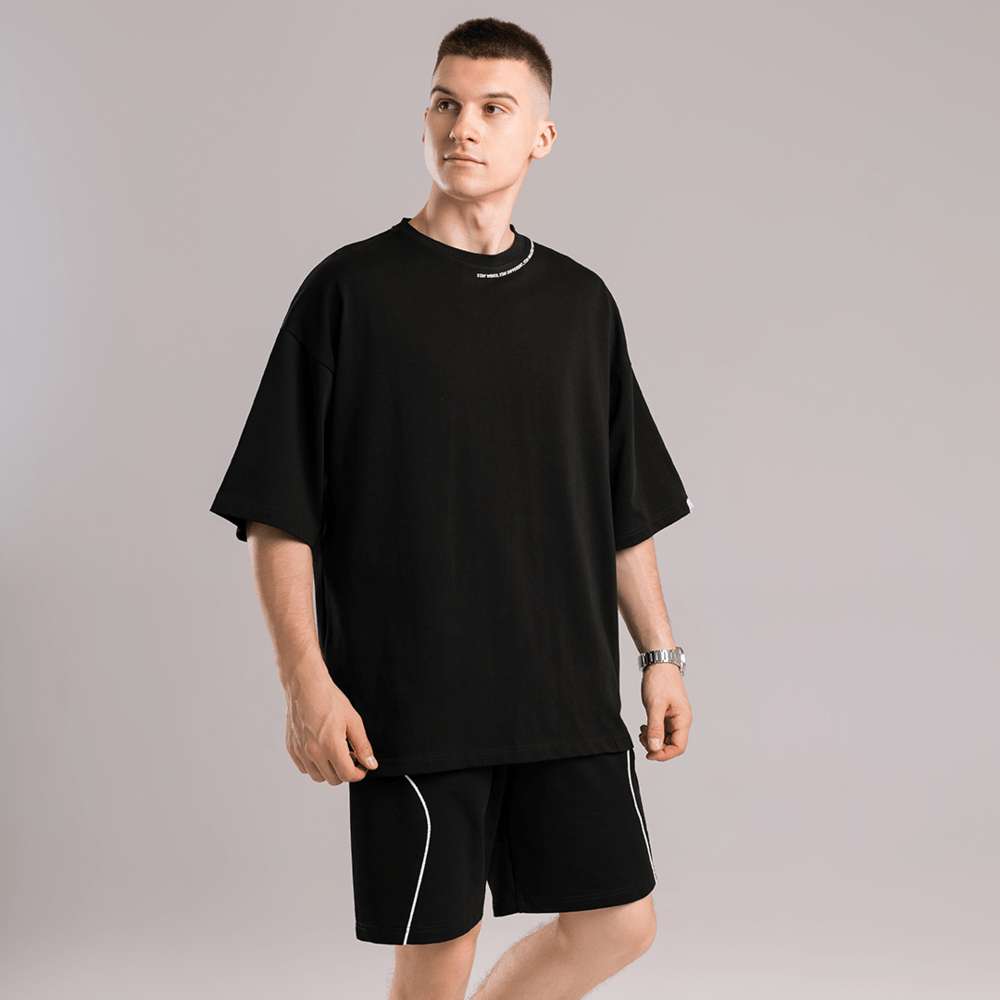 Базовая черная оверсайз футболка мужская весна лето однотон. Футболка оверсайз Pobedov Onyx