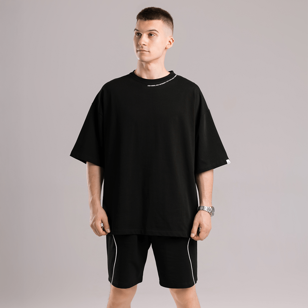 Базовая черная оверсайз футболка мужская весна лето однотон. Футболка оверсайз Pobedov Onyx