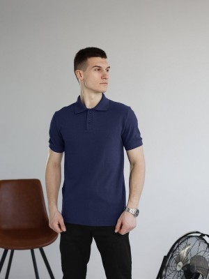Темно-синее мужское классическое поло на пуговицах Победов. Футболка поло Pobedov Royal синяя