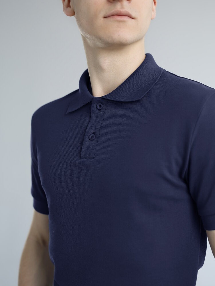 Темно-синє чоловіче класичне поло на ґудзиках Pobedov. Футболка поло Pobedov Royal синя, укр, укр