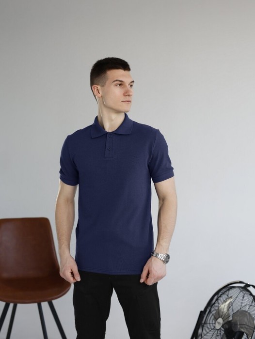 Темно-синє чоловіче класичне поло на ґудзиках Pobedov. Футболка поло Pobedov Royal синя, укр, укр