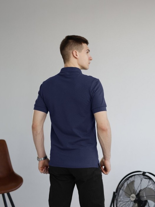 Темно-синє чоловіче класичне поло на ґудзиках Pobedov. Футболка поло Pobedov Royal синя, укр, укр