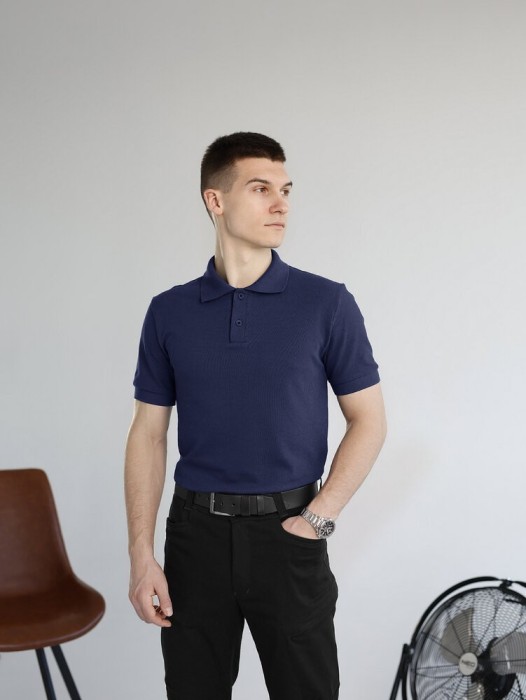 Темно-синє чоловіче класичне поло на ґудзиках Pobedov. Футболка поло Pobedov Royal синя, укр, укр