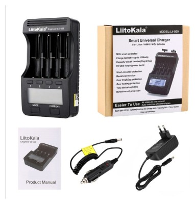 Универсальное интеллектуальное зарядное устройство для Liitokala Lii-500 EU на 4 канала + автомобильный кабель