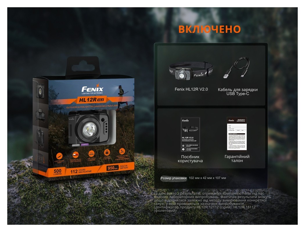 Ліхтар налобний Fenix HL12R V2.0 фіолетовий, укр, укр
