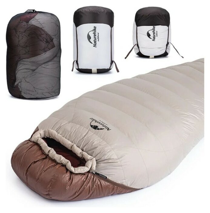 Спальник с натуральным пухом Naturehike Snowbird NH20YD001,p-р L, коричневый 560 г