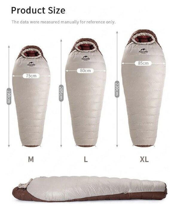 Спальник с натуральным пухом Naturehike Snowbird NH20YD001,p-р L, коричневый 560 г