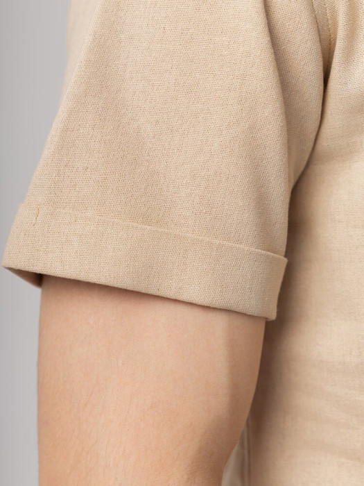 Темная бежевая льняная рубашка для мужчин с коротким рукавом Pobedov Misto