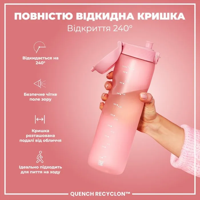 Бульба для води ION8 1000 мл. (ЕКО пляшка) BPA Free, Rose Quartz