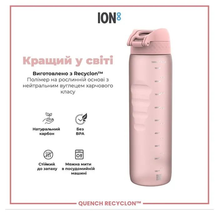 Бульба для води ION8 1000 мл. (ЕКО пляшка) BPA Free, Rose Quartz