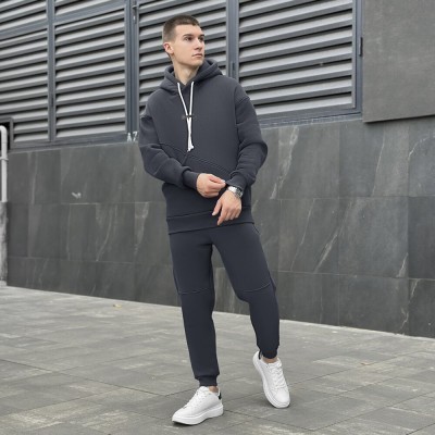 Темно-серый спортивный мужской костюм осень/зима Pobedov Space. Серый спортивный костюм.