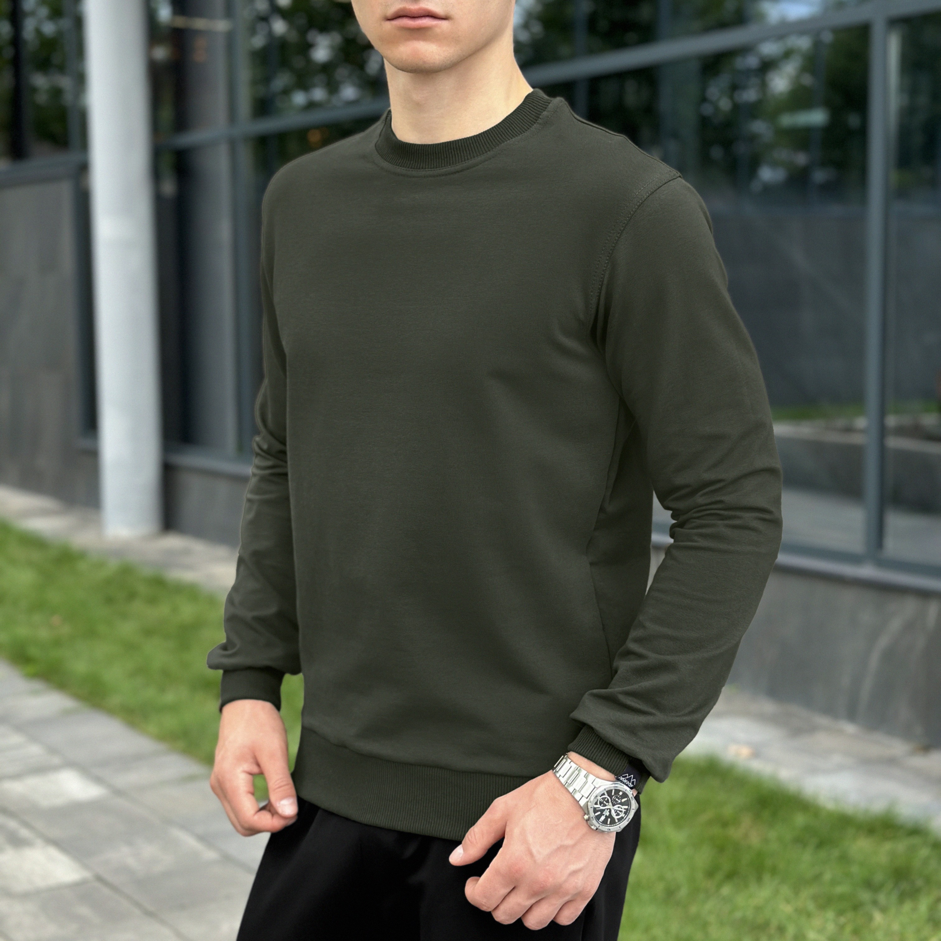 Свитшот мужской однотонный светлый хаки Pobedov 001