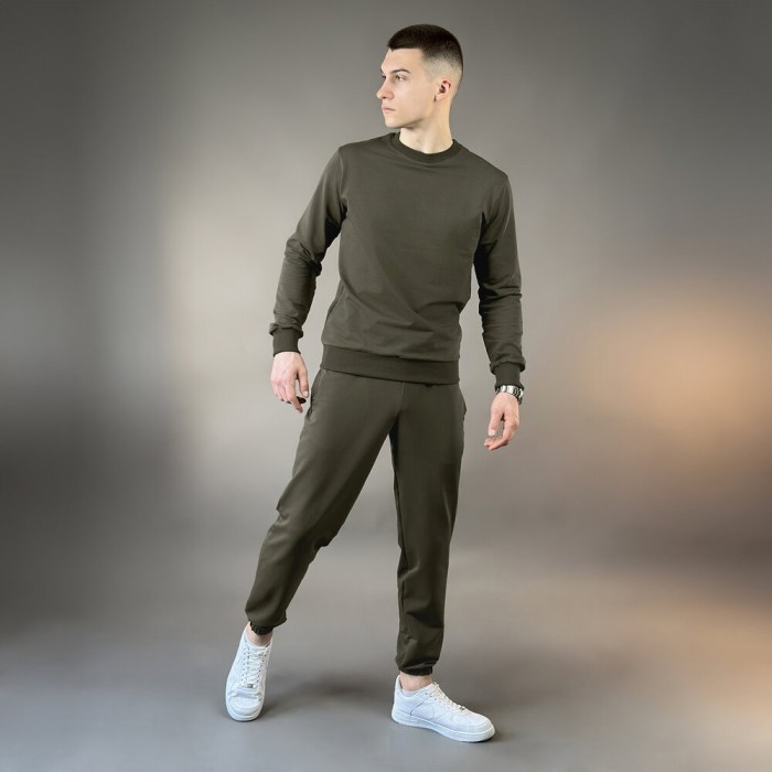 Свитшот мужской однотонный светлый хаки Pobedov 001