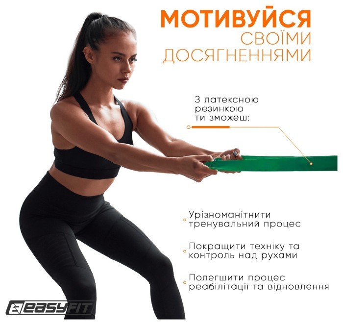 Резиновая петля EasyFit 19-65 кг Зеленая