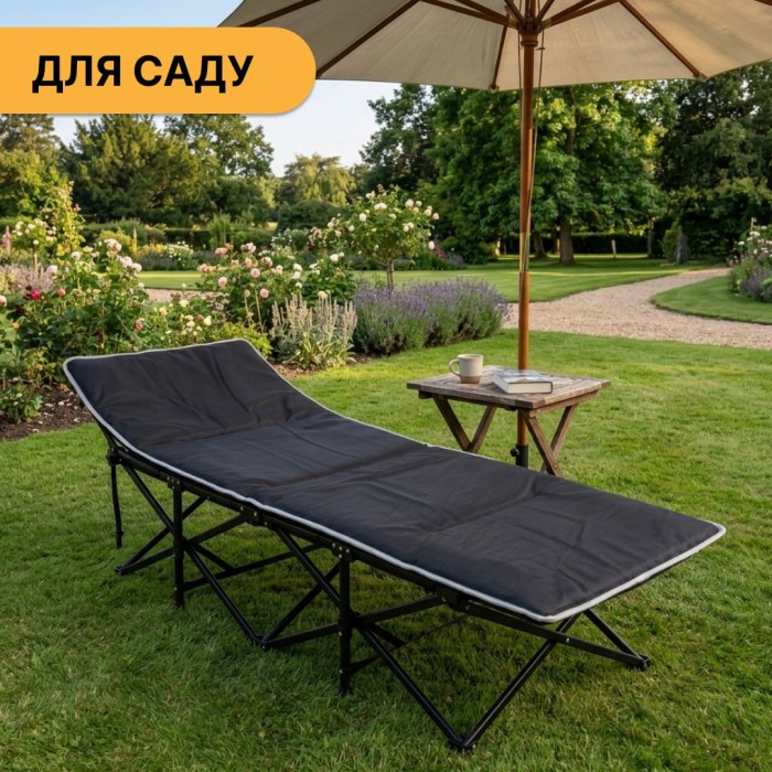 Туристична похідна розкладачка з Mesh-матрацом LEOBRO Black (LB-CC-L1-BLK)