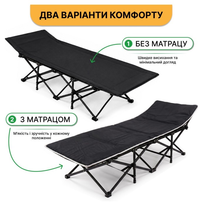 Туристична похідна розкладачка з Mesh-матрацом LEOBRO Black (LB-CC-L1-BLK)