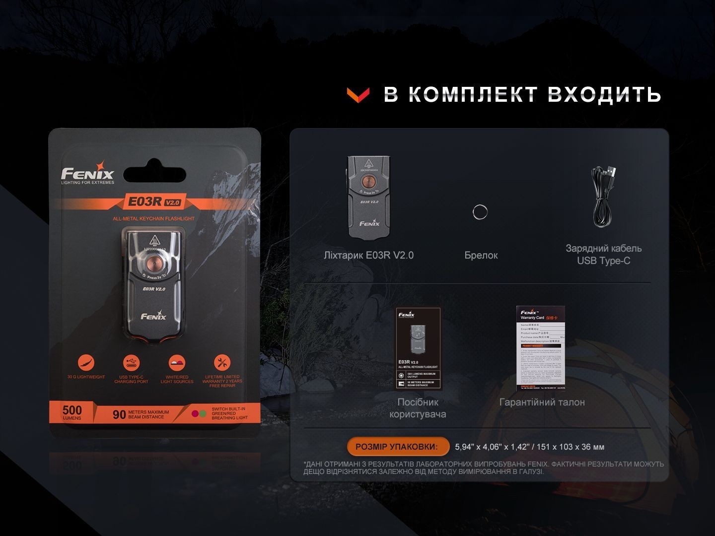 Фонарь наключительный Fenix E03R V2.0, серый
