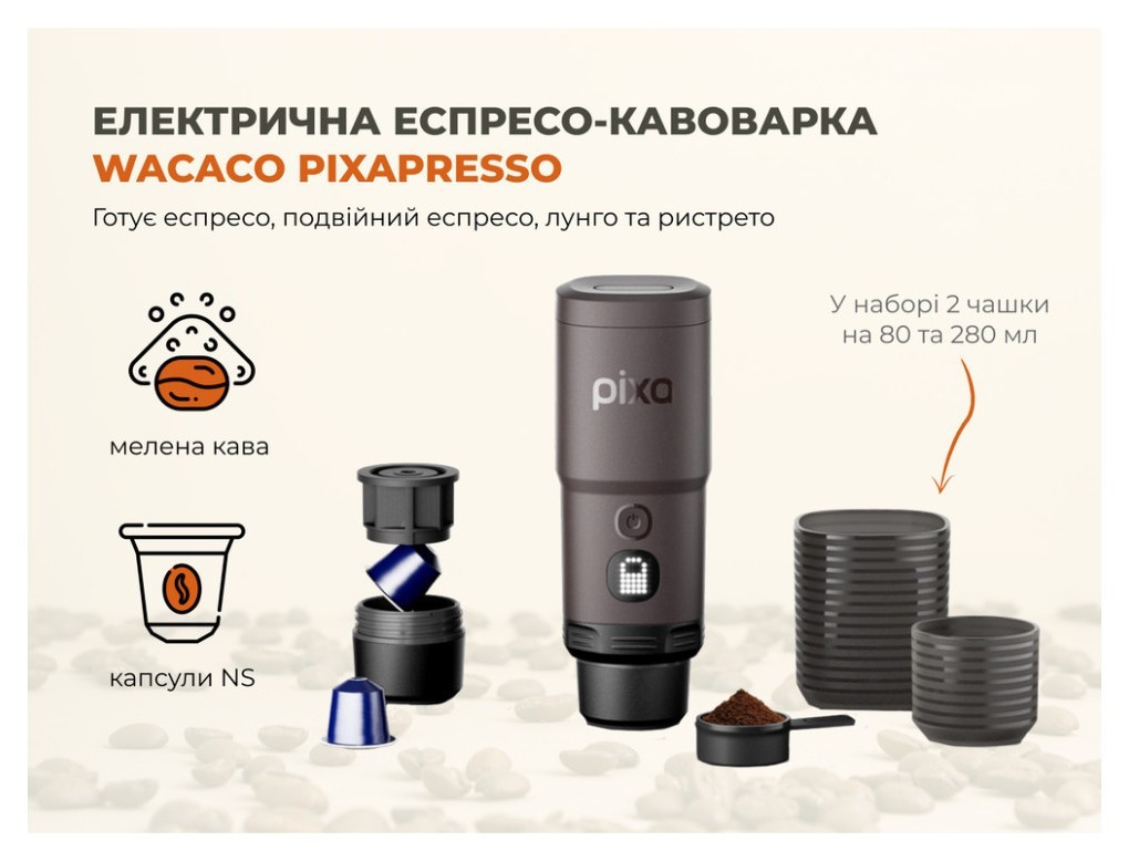 Портативная электрическая эспрессо кофеварка Wacaco Pixapresso для молотого кофе и капсул, красная