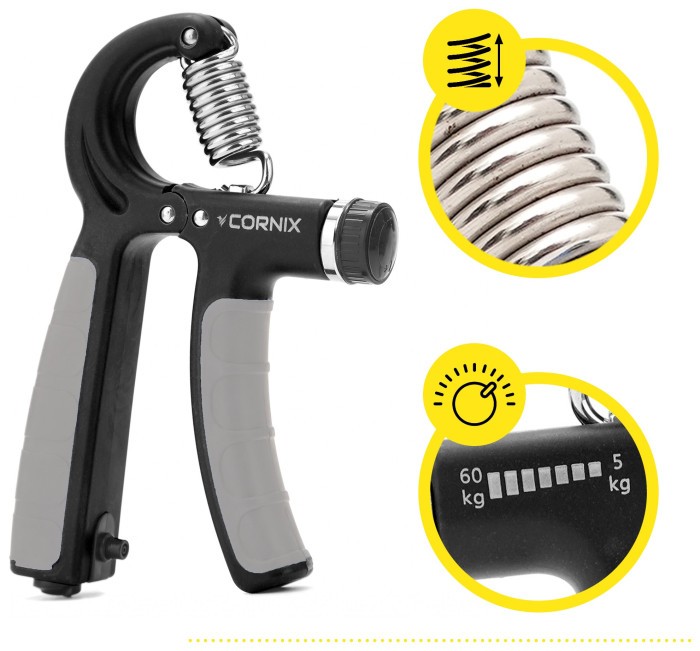 Эспандер кистевой Cornix 5-60 кг с регулируемой нагрузкой и счетчиком XR-0264 Black/Grey