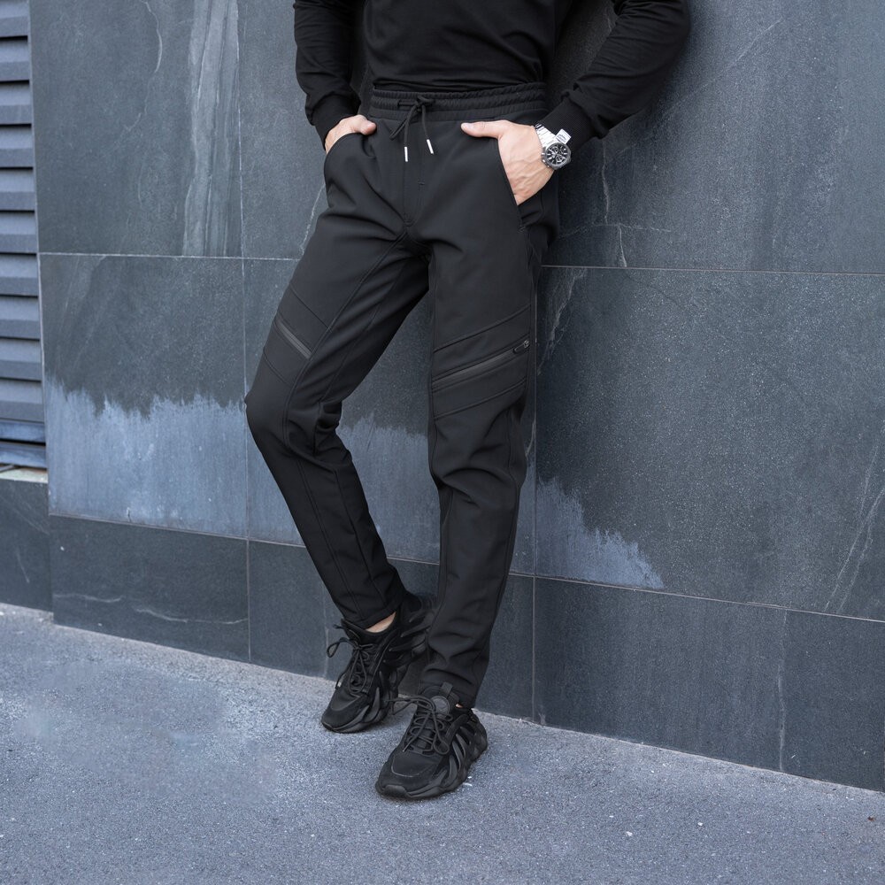 Штани карго чоловічі зимові з кишенями чорні Pobedov San Andreas