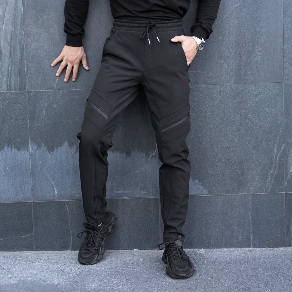 Брюки карго мужские зимние с карманами черные Pobedov San Andreas