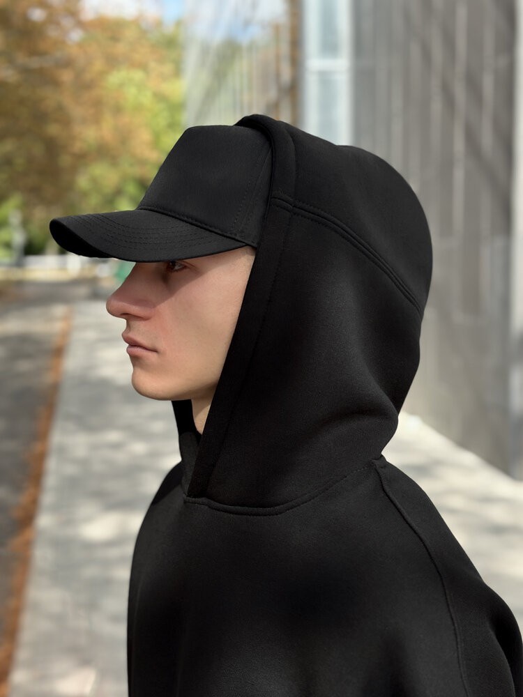 Чорне худі оверсайз чоловіче Pobedov Urbanist. Худі чорне чоловіче зима