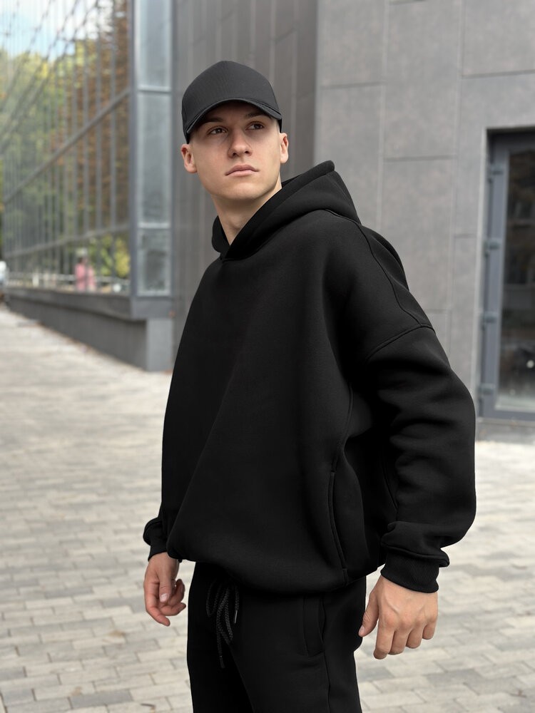 Чорне худі оверсайз чоловіче Pobedov Urbanist. Худі чорне чоловіче зима