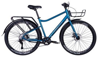 Велосипед ST 27.5" Dorozhnik UTILITY под кассету рама-" с багажником задн St с корзиной St с крылом Pl 2024 (синий)