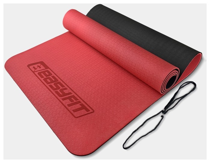 Коврик для йоги и фитнеса EasyFit TPE+TC 6мм двухслойный красный-черный
