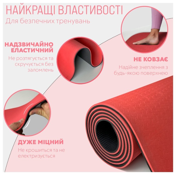 Коврик для йоги и фитнеса EasyFit TPE+TC 6мм двухслойный красный-черный