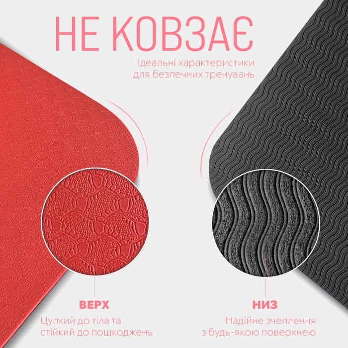 Коврик для йоги и фитнеса EasyFit TPE+TC 6мм двухслойный красный-черный