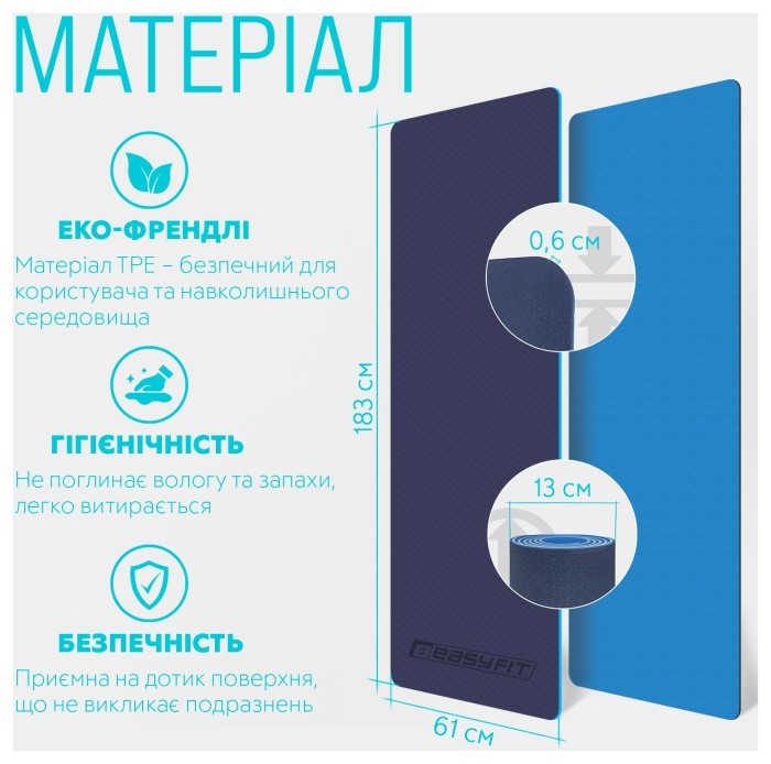 Коврик для йоги и фитнеса EasyFit TPE+TC 6мм двухслойный красный-черный