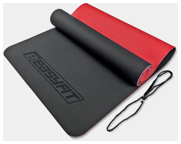 Коврик для йоги и фитнеса EasyFit TPE+TC 6мм двухслойный красный-черный